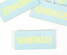 1 KUNSTLEDER LABEL - Bedruckt - Pastellblau - HANDMADE