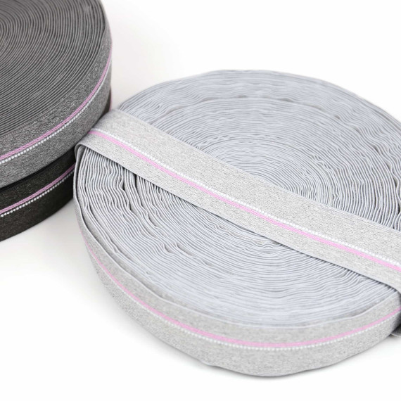 1m Gummiband - elastisch - Meliert - 40mm - Lichtgrau/Rosa