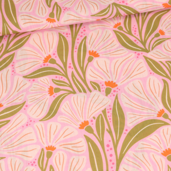 Tislin - leichter Dekostoff - frischer Frühling - tanzende Blumen - Rosa - Sanne Paul - abby and amy