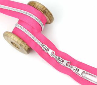 1m Endlosreißverschluss Metall *S80*+3 Zipper - Silber/Pink