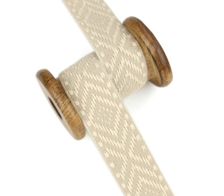 1 Meter Weiches Gurtband  - 30mm - Weboptik - Rautenmuster - Warmweiß/Beigegrau