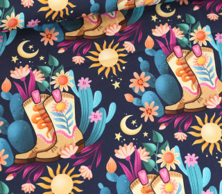 Bio-Baumwoll Satin - Webware - Cowgirls - Western Fairy Tales - Stahlblau - Hamburger Liebe