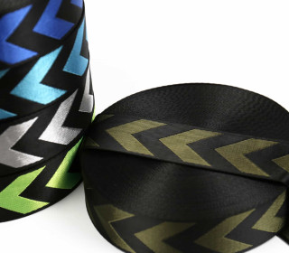 1m Gurtband - Deco - Pfeile - Glanz - 40mm - Schwarz/Olivgrün