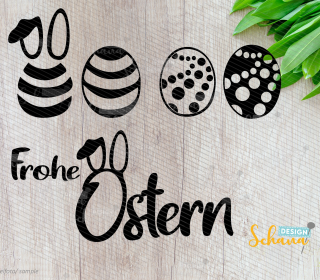 Frohe Oster Plotterdatei SVG DXF Spruch mit Eiern und Osterhasenohren