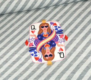 Bio-Sommersweat - French Terry - Royal Stripes - Queen Of Hearts - Paneel - Meliert - Hellgrau/Grau - Hamburger Liebe