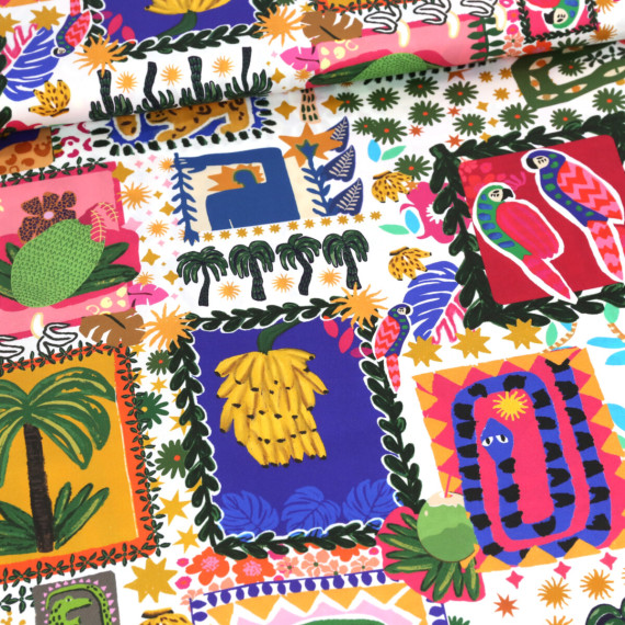 Baumwoll Satin - Webware - Summer Patchwork - Weiß