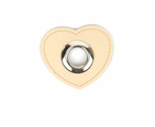 Kunstleder Öse - Herz - 11mm - Heart - Patches - Beige/Silber