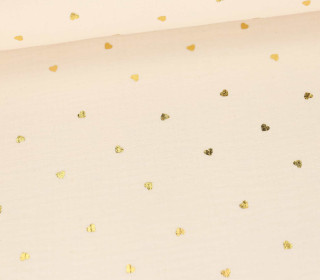 Musselin - Muslin - Double Gauze - Herzen - Gold-Folie - Ecru