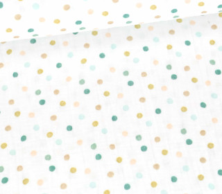Musselin - Muslin - Double Gauze - Punkte - Grüntöne - Weiß