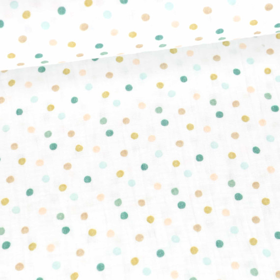 Musselin - Muslin - Double Gauze - Punkte - Grüntöne - Weiß