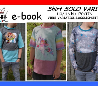 Ebook Shirt SOLO-VARIO 110/116 - 170/176 E-BOOK Nähanleitung mit Schnittmuster Kurzarm Langarm oder Kurzpulli