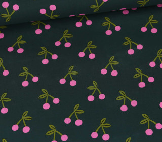 Beschichtete Baumwolle - Cherries - Moosgrün