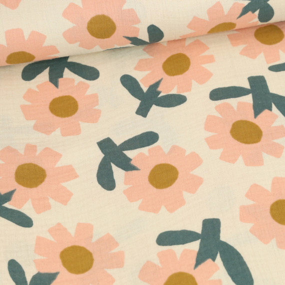 Bio Musselin - Muslin - JENNIFER BOURON - Double Gauze - Sunny Days - Ecru/Beigerosa