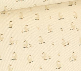 Bio Ripp Jersey - Schmale Rippen - Natural - Ducks - Ecru