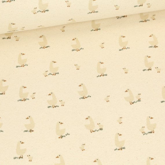 Bio Ripp Jersey - Schmale Rippen - Natural - Ducks - Ecru