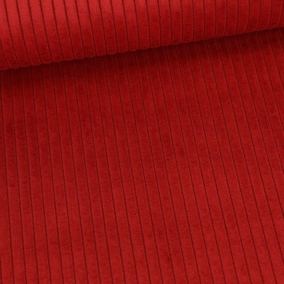 Samt - Chenillegewebe - Dekostoff - Breite Rippen - Polsterstoff - Uni - Dunkelrot