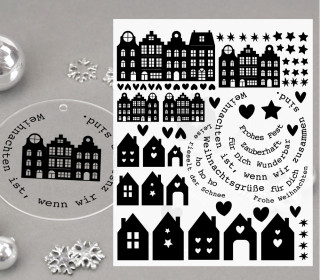 Rub-On Sticker - zauberhafte Weihnachtshäuser - perfekt für Acrylplatten - Tante Henni Rubon - vielfältig nutzbar
