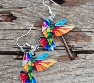 1 Paar Ohrringe - Acryl - Kolibri - super leicht - Bunt - Namensklang