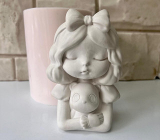 Silikon - Gießform - Mädchen mit Teddybär - Teelichthalter - Kerzenhalter - Vase - vielfältig nutzbar
