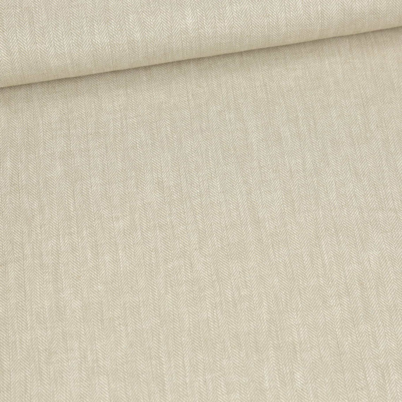 Leinen - Baumwolle - Mischgewebe - Twill - Fischgrätmuster - Beige