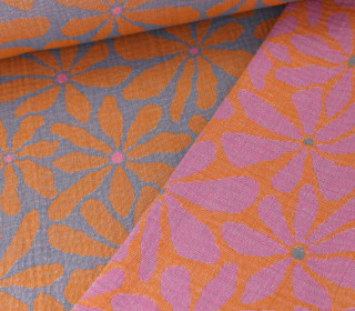 Jacquard - Blossoms - Hammam - Doubleface - Taubenblau/Orange