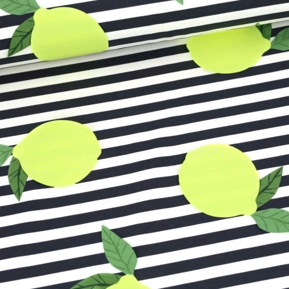 Sommersweat - Streifen - Neon Fruits - Lemon - Schwarzblau/Warmweiß