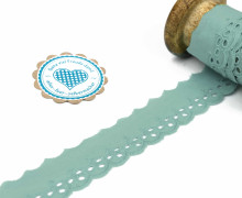 1m Spitzenborte - Bordüre - Stickerei - 30mm - Kreise - Blätter - Meergrün