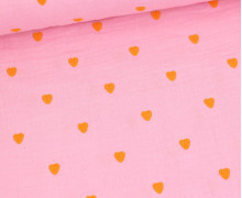Musselin - Muslin - Double Gauze - Bestickt - Herzen - Rosa