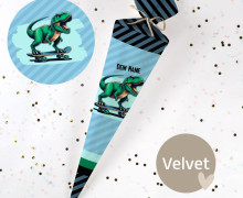 DIY-Nähset Schultüte - Skateboarding Dinosaur - Velvet - zum selber Nähen