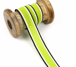 1 Meter Zierband - Dekoband - Netz - 20mm - seitliche Streifen - Gelbgrün