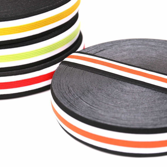 1 Meter Gummiband - 30mm - Five Stripes - Schwarz/Orange