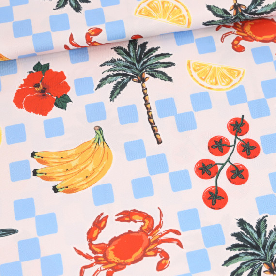 Outdoorstoff - Island Breeze - Blue Squares - Creme - abby and amy