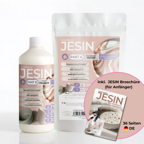 3Kg Jesin-Paket - 2Kg Jesin Puder - 1Kg Acrylharz (flüssig) - OHNE Eimer - MIT Broschüre - Colorberry - 2-Komponenten-System