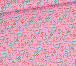 Outdoorstoff - Conversation Hearts - Rosa - Cherry Picking - abby and amy