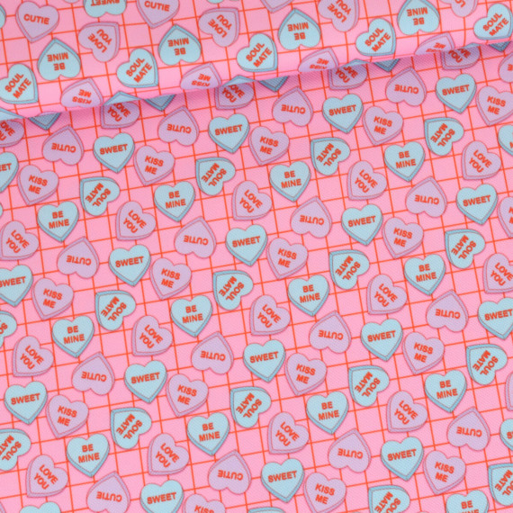 Outdoorstoff - Conversation Hearts - Rosa - Cherry Picking - abby and amy