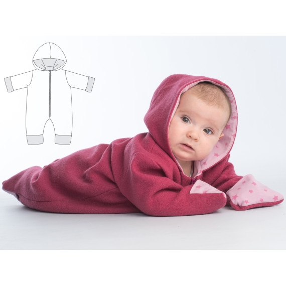 Baby Overall Schnittmuster mit Kapuze + Reißverschluss, warm gefüttert + als Anzug für Fasching geeignet. SOLE von Patternforkids