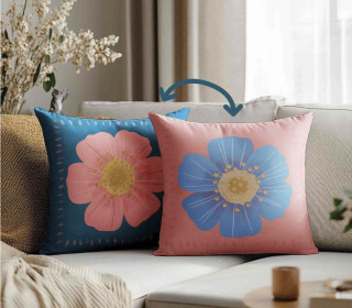 Genähtes Kissen inkl. Inlet - Beautiful Flowers - Blau/Lachsrosa - KnilchArt Design - Mein Hanseherz