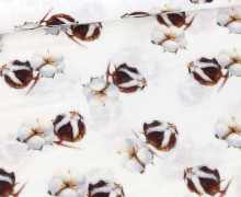 Musselin - Muslin - Double Gauze - Bedruckt - Blüten Baumwollpflanze  - Weiß