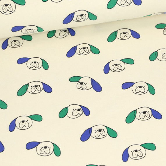 Leichter Bio Sommersweat - French Terry - JENNIFER BOURON - Funny Dogs - Creme/Blau