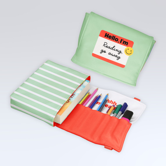 DIY-Nähset - Buch-Organizer - Hello, I'm Reading, Go Away - Hellgrün/Rotorange - Softshell - abby and amy