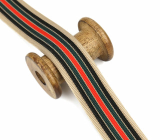 1 Meter Gurtband  - 38mm - Streifen - 5 Streifen - Beige/Schwarz/Dunkelgrün/Rot