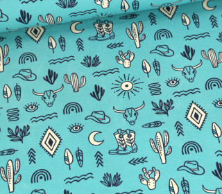 Bio-Jersey - Yeehaw - Western Fairy Tales - Cyanblau - Hamburger Liebe