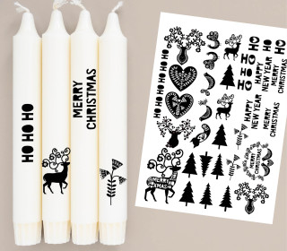 DIN A4 - Tattoofolie - Scandi Hygge - Schwarz - für Kerzen / Keramik - Weihnachten