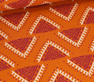 Bio-Jacquard - 3 Farb Spezial Jacquard Jersey - Camp Site - Western Fairy Tales - Altorange/Warmweiß - Hamburger Liebe