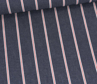 Jeans - Jeansstoff - Denim - Weiß-Rote Streifen - Schwarzblau