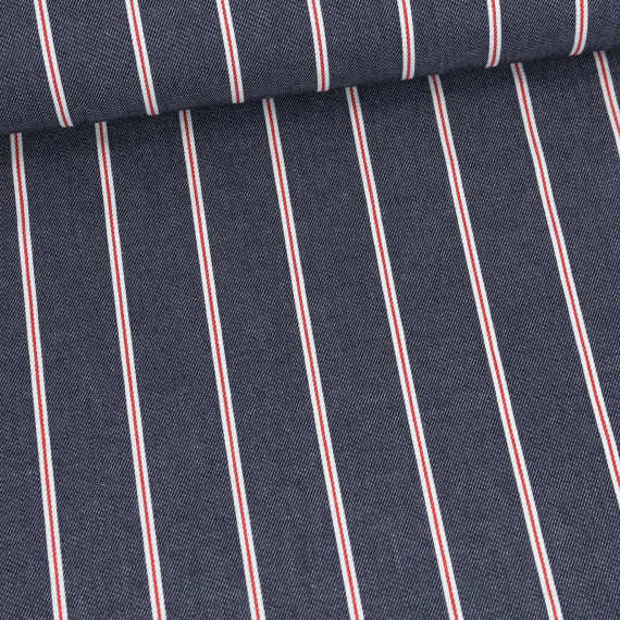 Jeans - Jeansstoff - Denim - Weiß-Rote Streifen - Schwarzblau