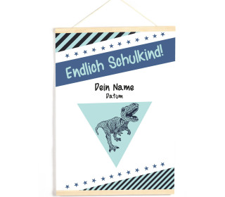 DIY-Stoffposter - Schulkind - Dinosaurier Blau
