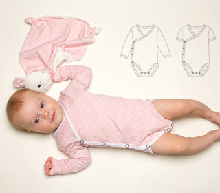 Baby Kinder Body Wickelbody Schnittmuster pdf mit Ärmel langarm od. kurzarm mit Druckknöpfen ebook CIELO von Patternforkids Gr. 38-92