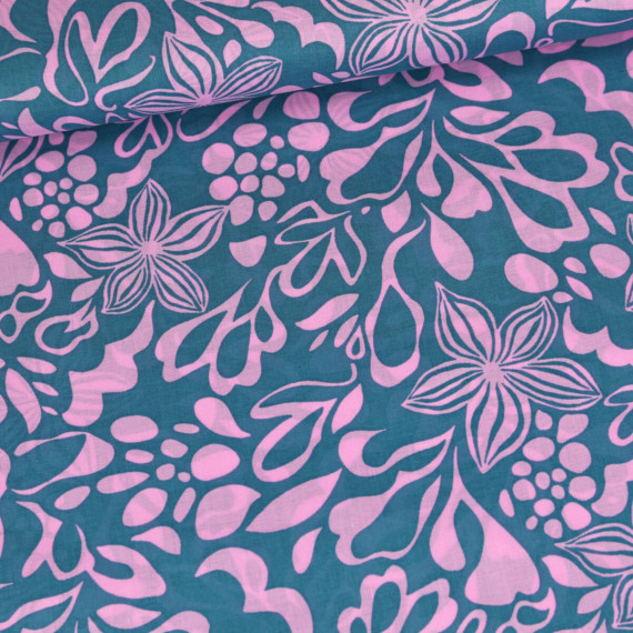 Baumwolle - Webware - Voile - Abstract Blossoms - Petrol