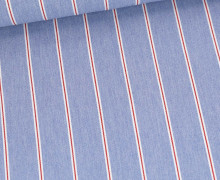 Jeans - Jeansstoff - Denim - Weiß-Rote Streifen - Hellblau